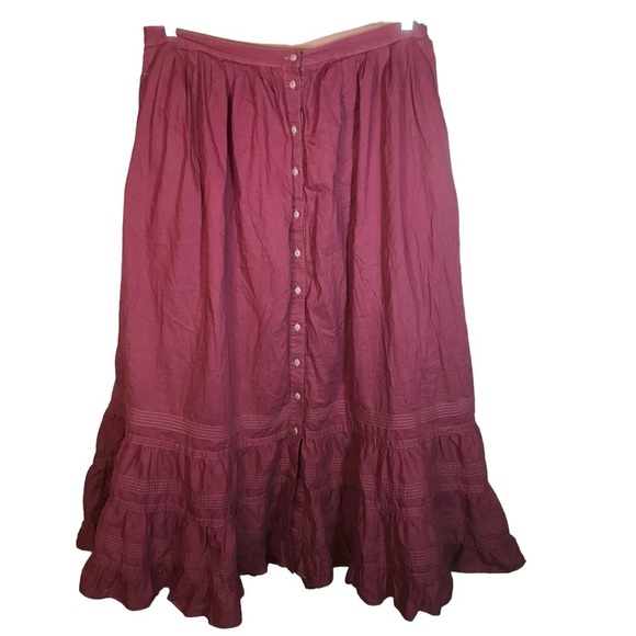 Lauren Ralph Lauren maxi skirt 16 cotton ruffle button front pockets feminine - Picture 1 of 14